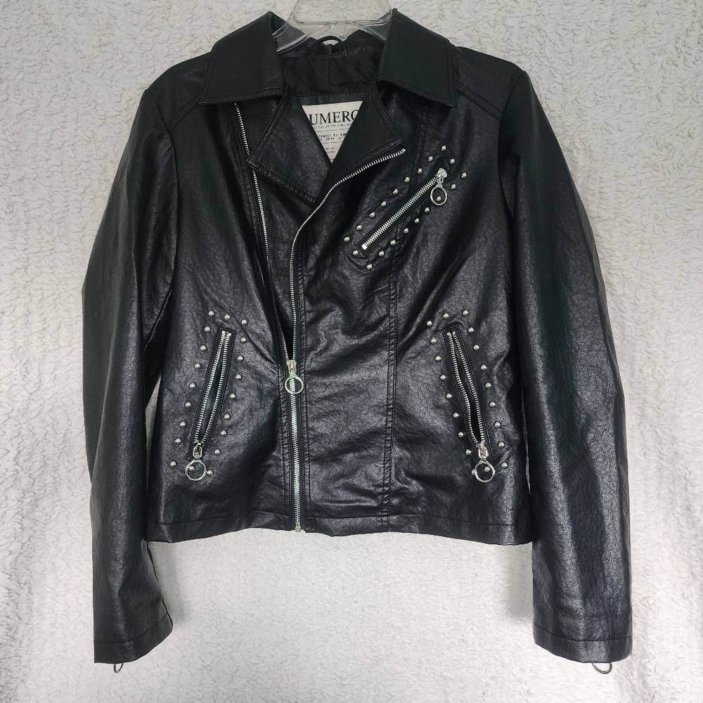 Numero Leather Floral Embordered Black Jacket